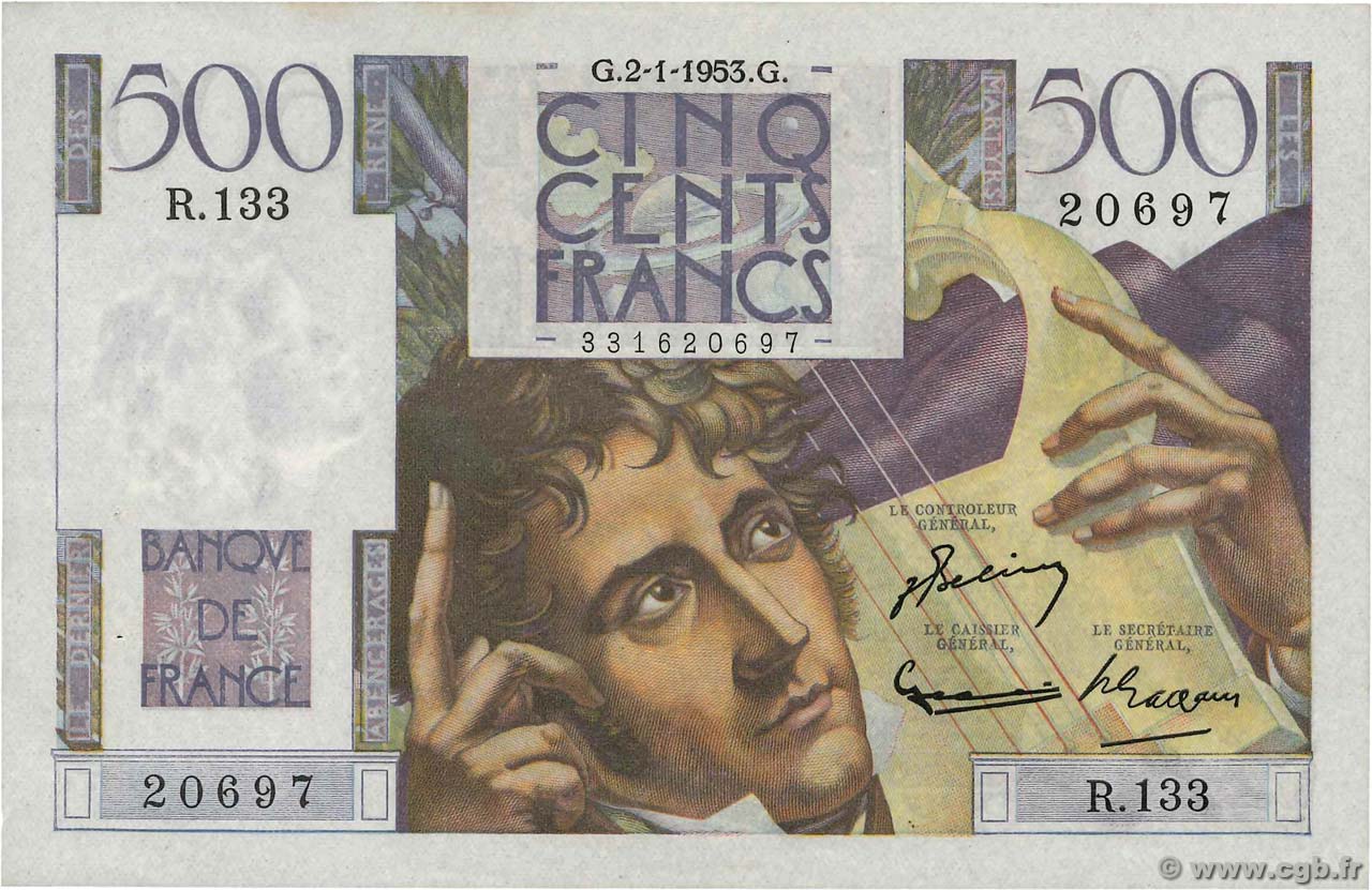 500 Francs CHATEAUBRIAND FRANKREICH  1953 F.34.11 fST