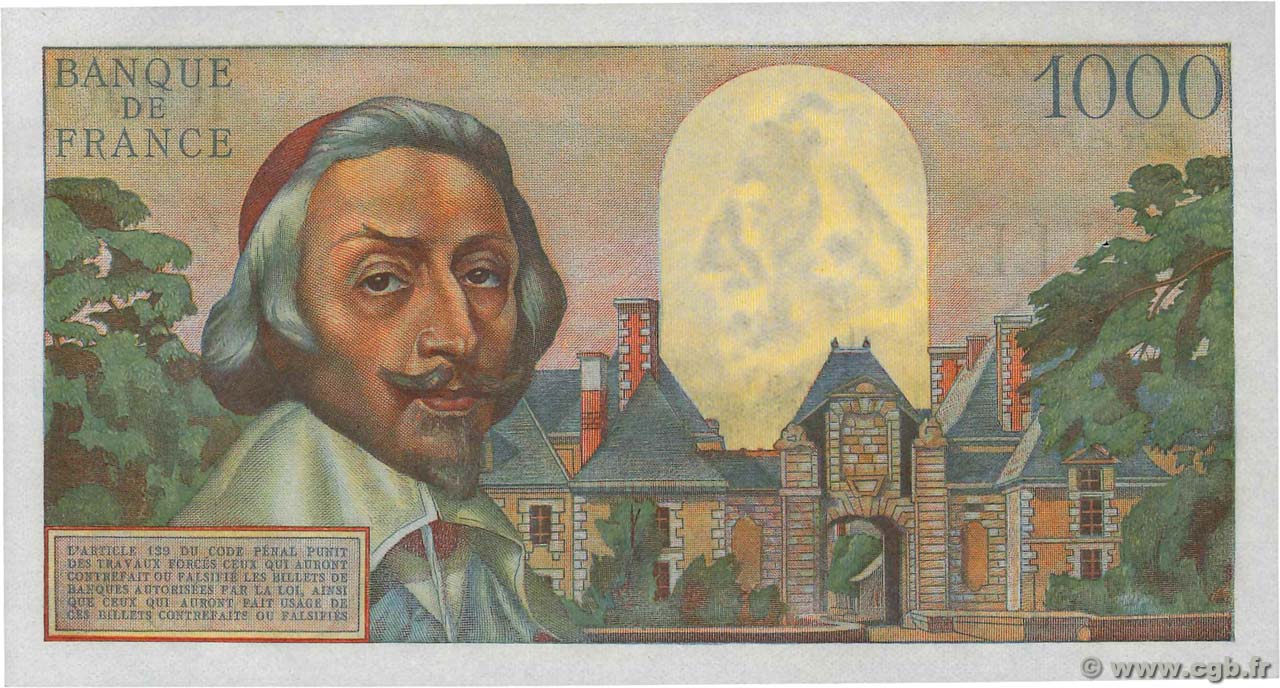 10 Mille Franc Cfa En Euro 1000 Francs RICHELIEU FRANCE 1956 F.42.20 4290220 Billets