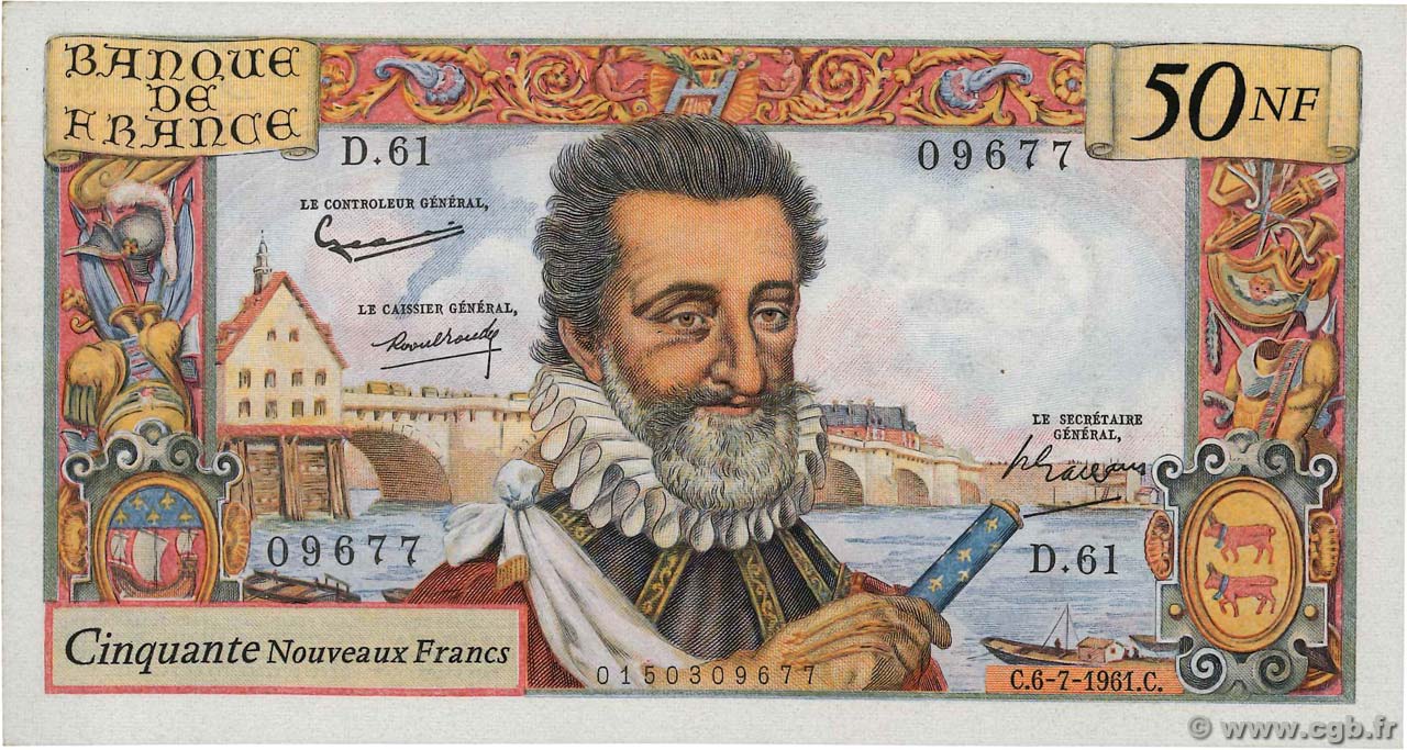 50 Nouveaux Francs HENRI IV FRANCIA  1961 F.58.06 EBC