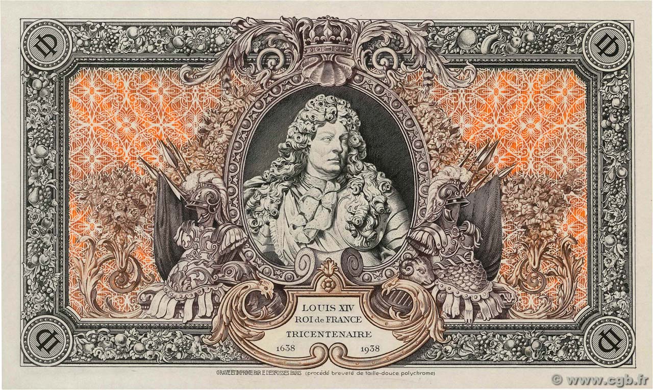 (1000) Francs LOUIS XIV Épreuve FRANCE regionalism and various  1938 F.- UNC-