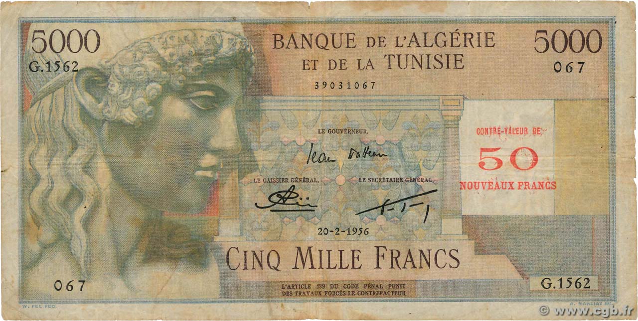 50 NF sur 5000 Francs ALGÉRIE  1956 P.113 TB