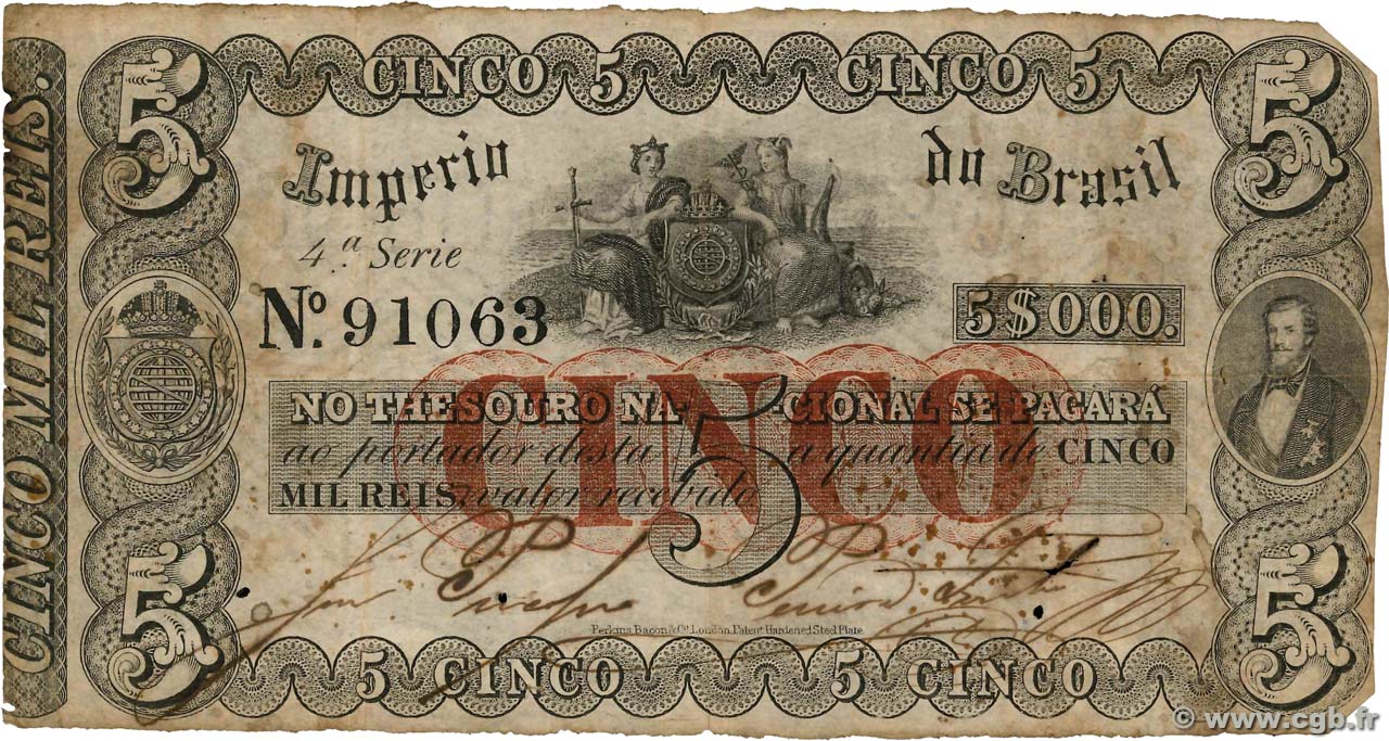 5 Mil Reis BRASIL  1860 P.A237 RC+
