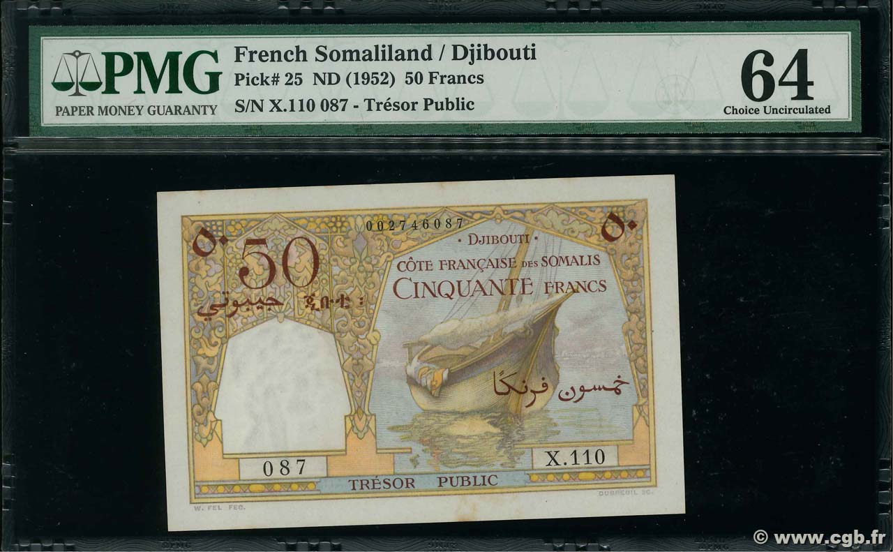 50 Francs DJIBUTI  1952 P.25 AU+