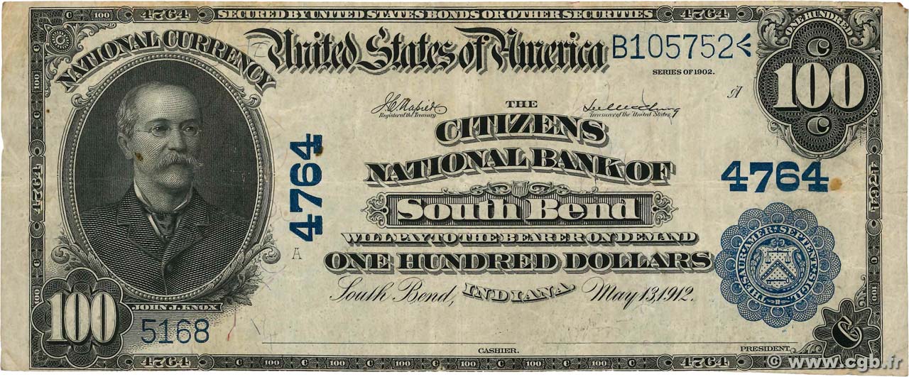 100 Dollars UNITED STATES OF AMERICA South Bend 1912 Fr.702 F+