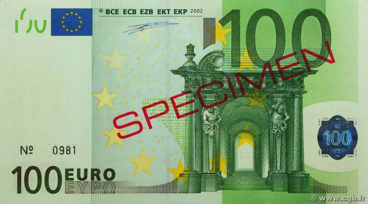 100 Euro Spécimen EUROPA  2002 P.05Ss XF-