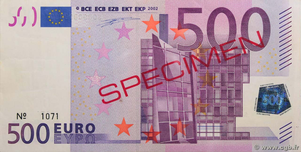 500 et 1000000 euros (spécimen d'argent fictif) - Pays-Bas, les
