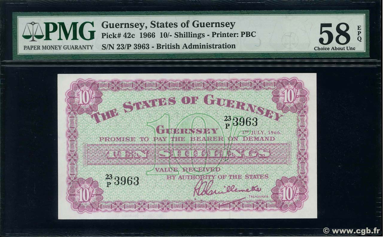 10 Shillings GUERNESEY  1966 P.42c SPL