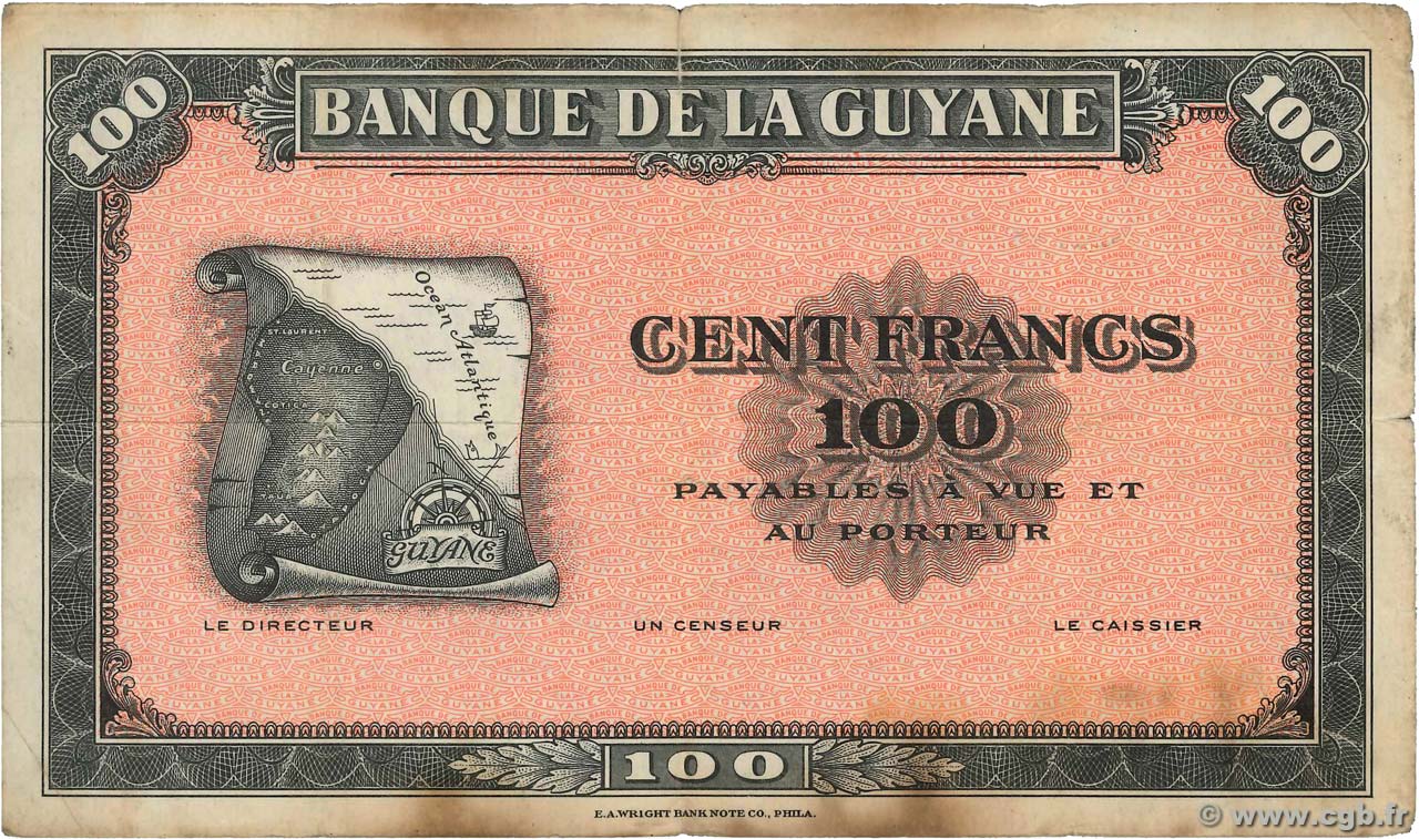100 Francs Spécimen FRENCH GUIANA  1942 P.13s S