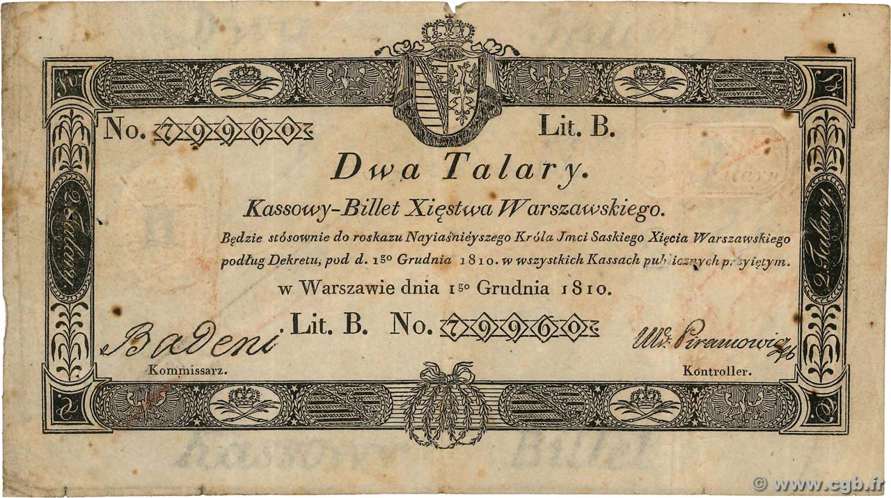 2 Talary POLOGNE  1810 P.A13 TB+