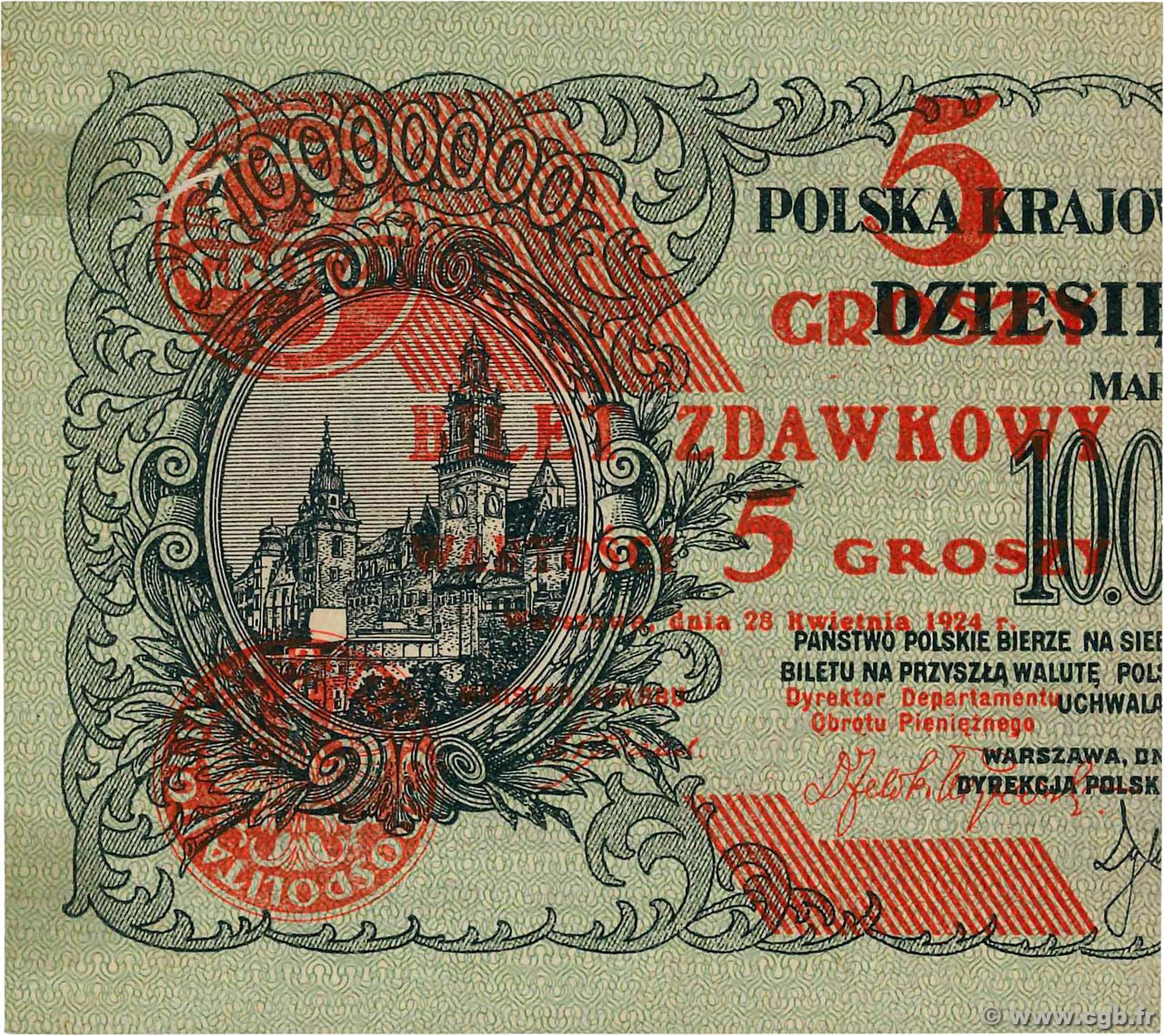 5 Groszy POLAND  1924 P.043a XF