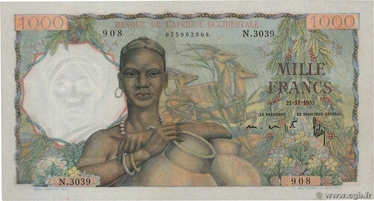 1000 Francs FRENCH WEST AFRICA (1895-1958)  1953 P.42 AU-