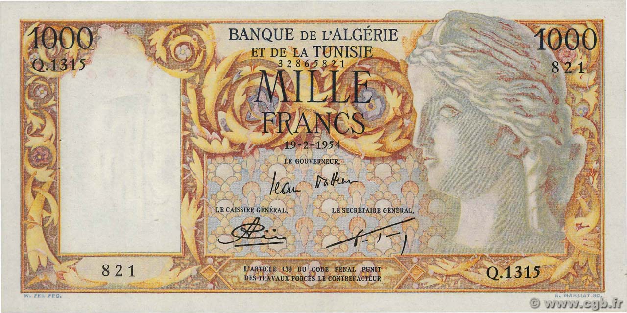 1000 Francs ARGELIA  1954 P.104 EBC+
