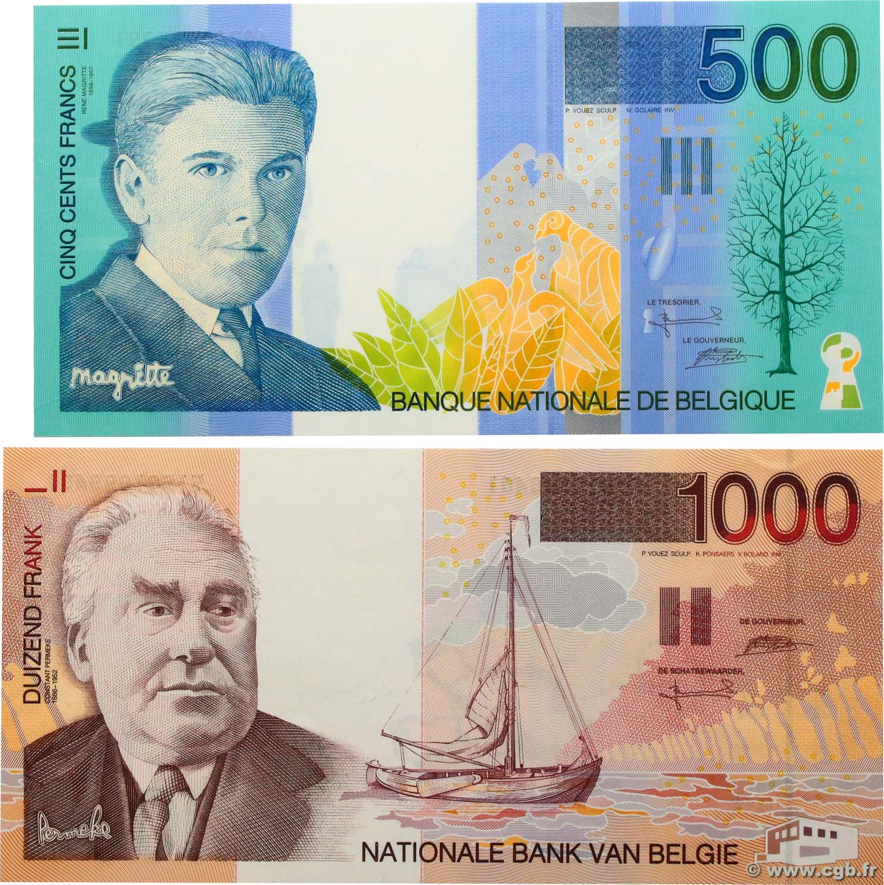 500 et 1000 Francs Lot BELGIO  1997 P.149 et P.150 FDC