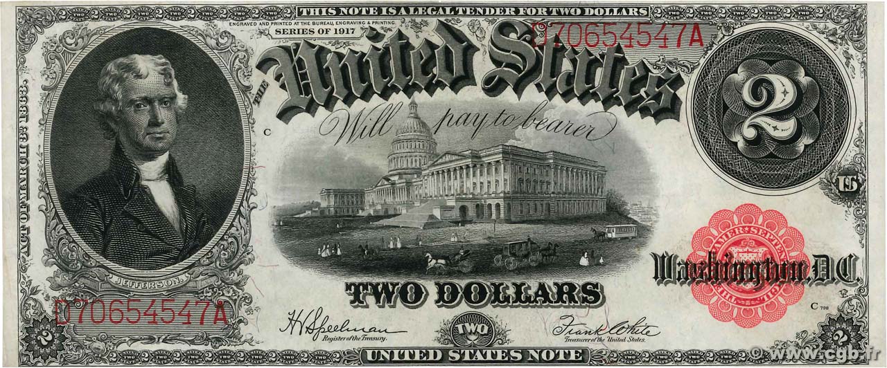 2 Dollars ÉTATS-UNIS D AMÉRIQUE  1917 P.188 pr.NEUF