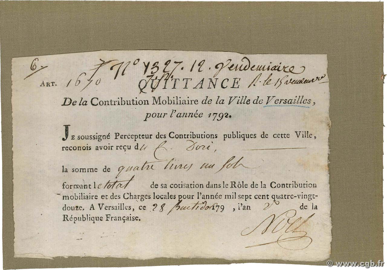 4 Livres 1 Sol FRANCE regionalism and miscellaneous Versailles 1792 Laf.-- VF+