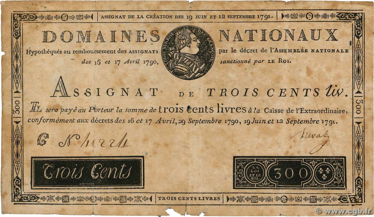 300 Livres Faux FRANCE  1791 Ass.18f G