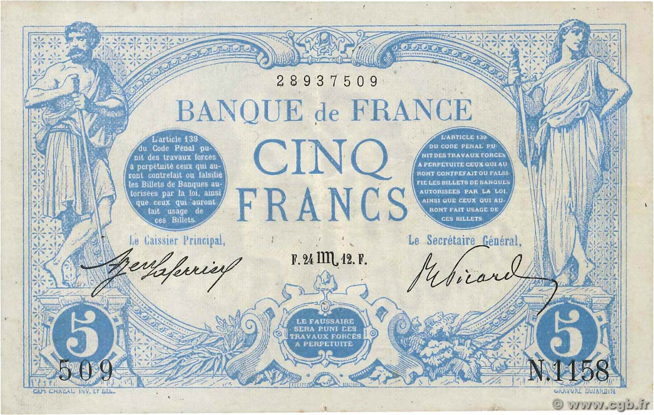 5 Francs BLEU FRANCE  1912 F.02.10 TTB+