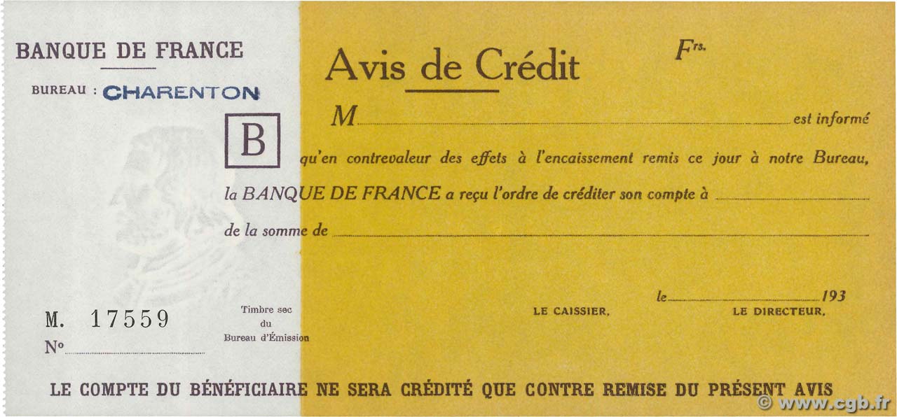 XX Francs Avis de Crédit Non émis FRANCE  1930 F.- UNC