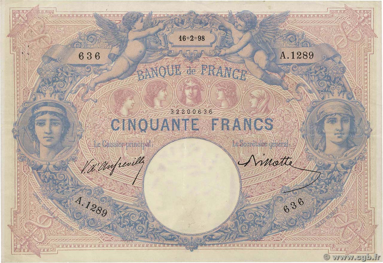 50 Francs BLEU ET ROSE FRANCIA  1898 F.14.10 BB