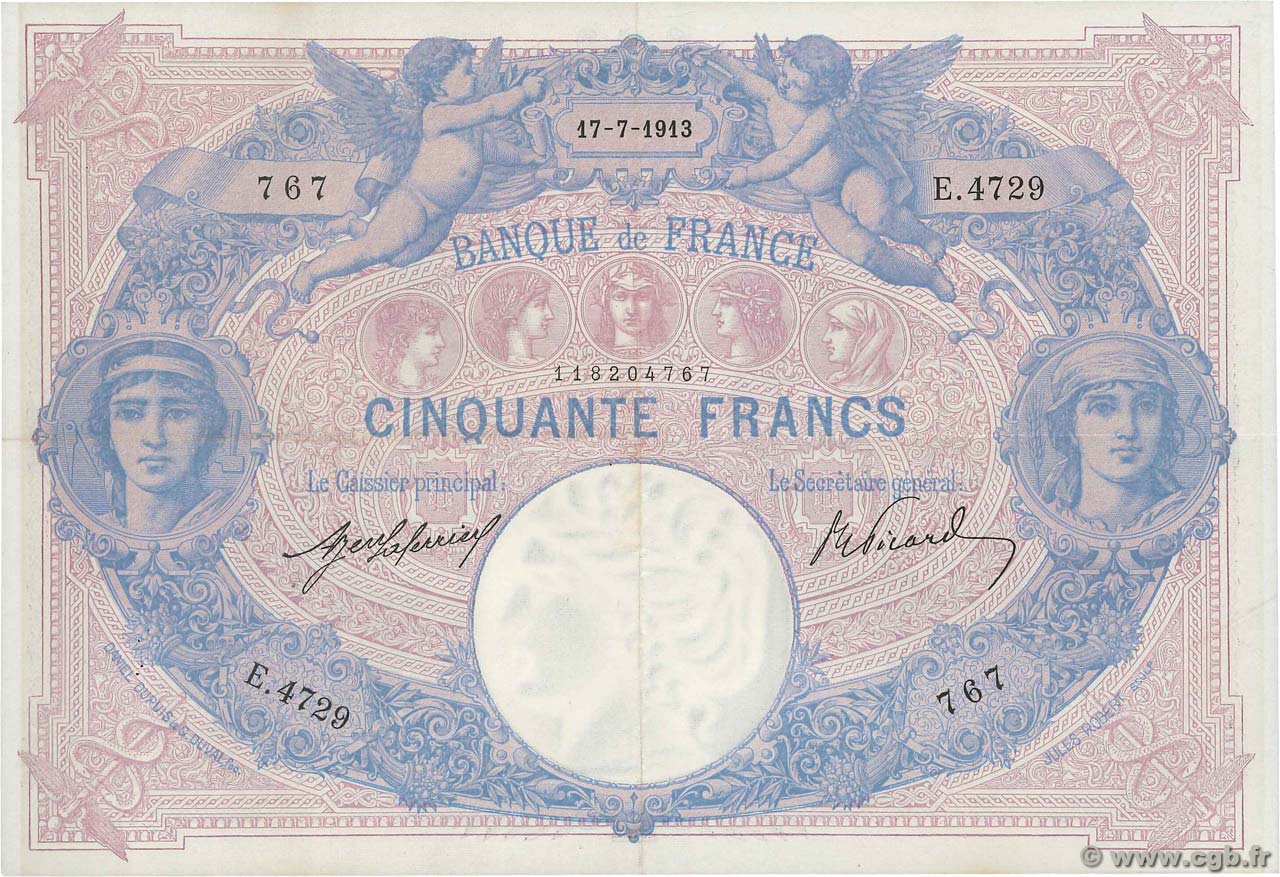 50 Francs BLEU ET ROSE FRANCE  1913 F.14.26 pr.SUP