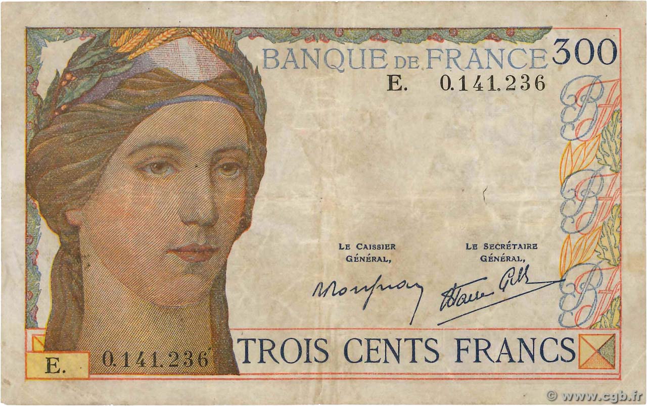 300 Francs FRANCE  1938 F.29.01 F-