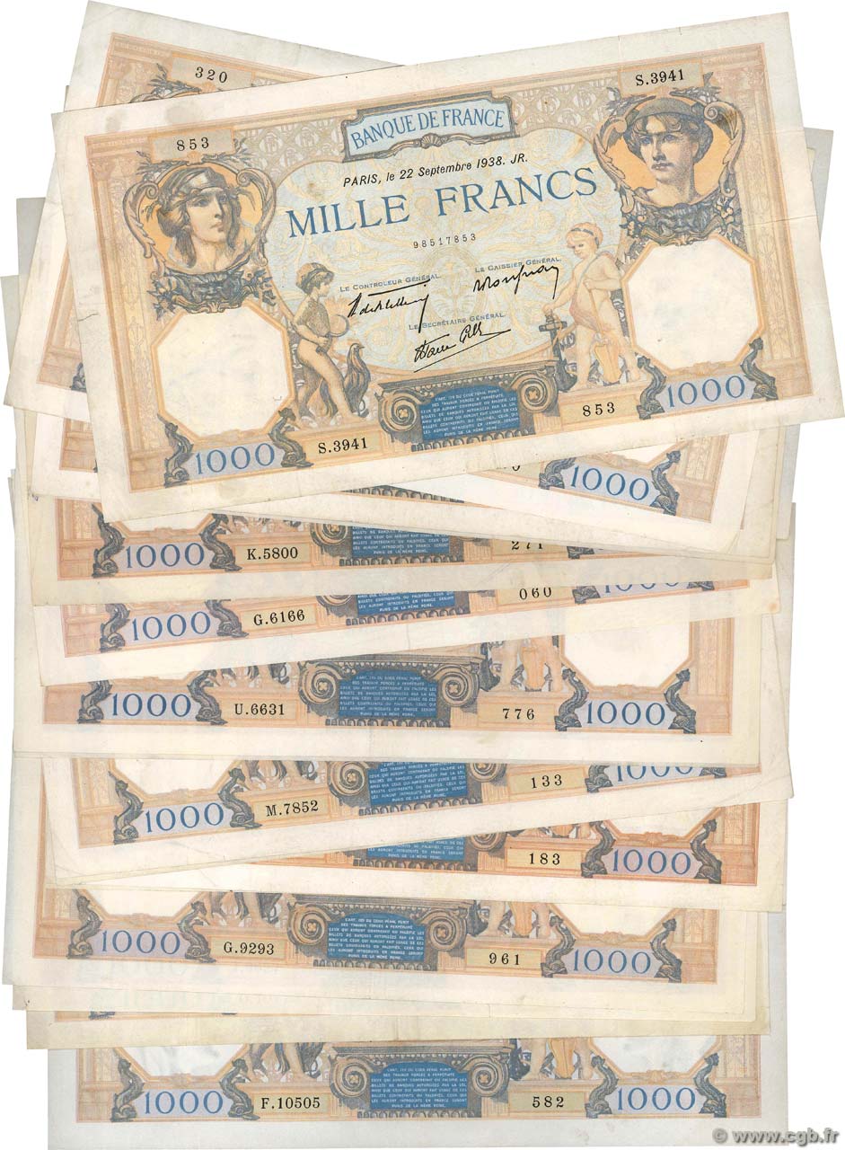 1000 Francs CÉRÈS ET MERCURE type modifié Lot FRANCIA  1938 F.38.lot BB