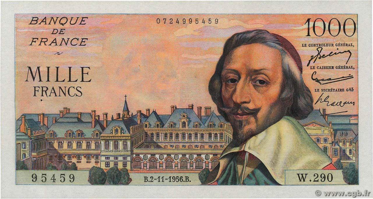 1000 Francs RICHELIEU FRANCIA  1956 F.42.23 EBC+
