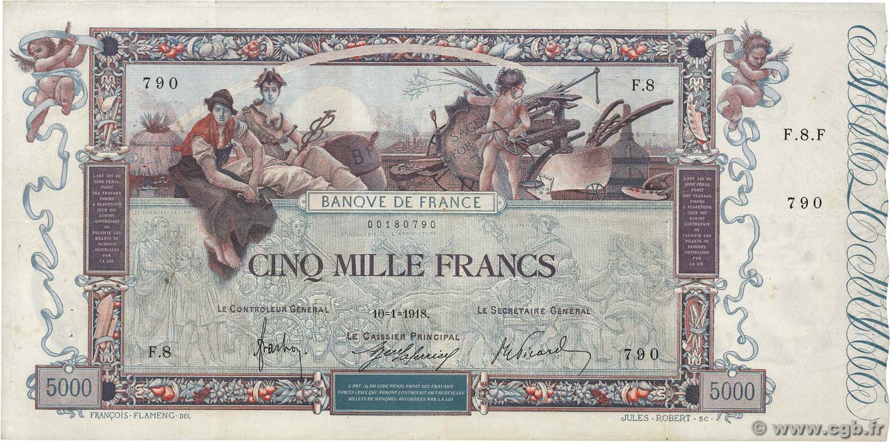 5000 Francs FLAMENG FRANCIA  1918 F.43.01 BB
