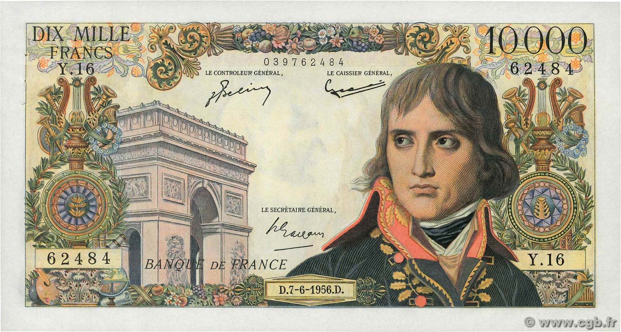 10000 Francs BONAPARTE FRANCIA  1956 F.51.03 q.AU
