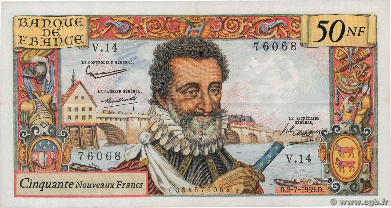 50 Nouveaux Francs HENRI IV FRANCE  1959 F.58.02 XF