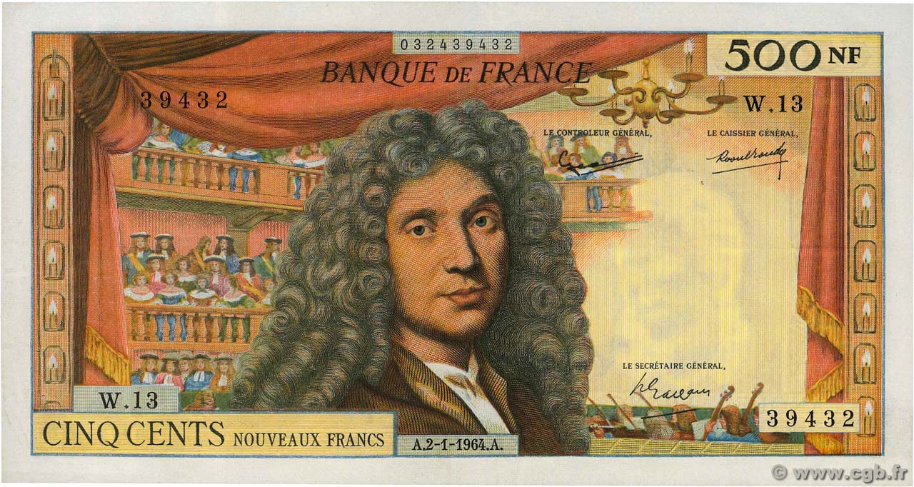 500 Nouveaux Francs MOLIÈRE FRANCE  1964 F.60.06 XF