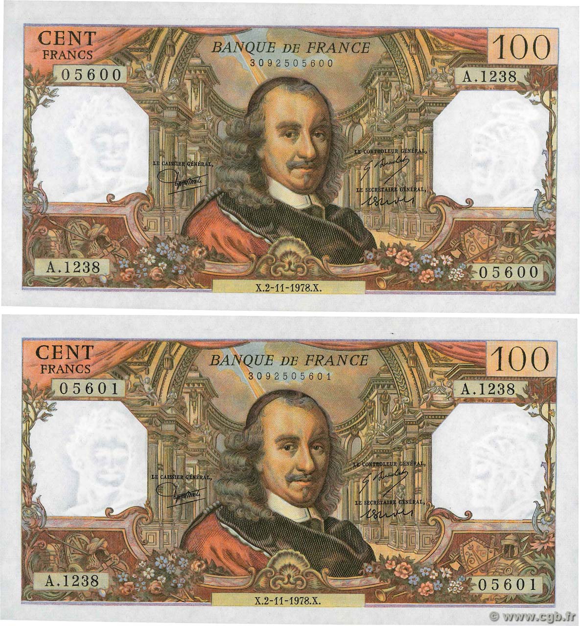 100 Francs CORNEILLE Consécutifs FRANCIA  1978 F.65.64 SC