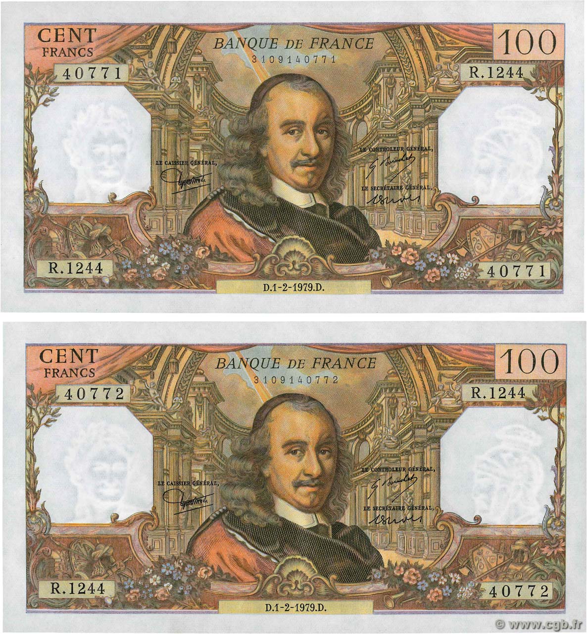 100 Francs CORNEILLE Consécutifs FRANCIA  1979 F.65.65 AU