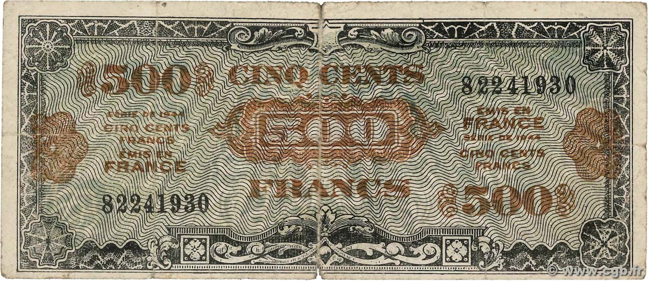 500 Francs DRAPEAU Faux FRANCIA  1944 VF.21.01x RC+