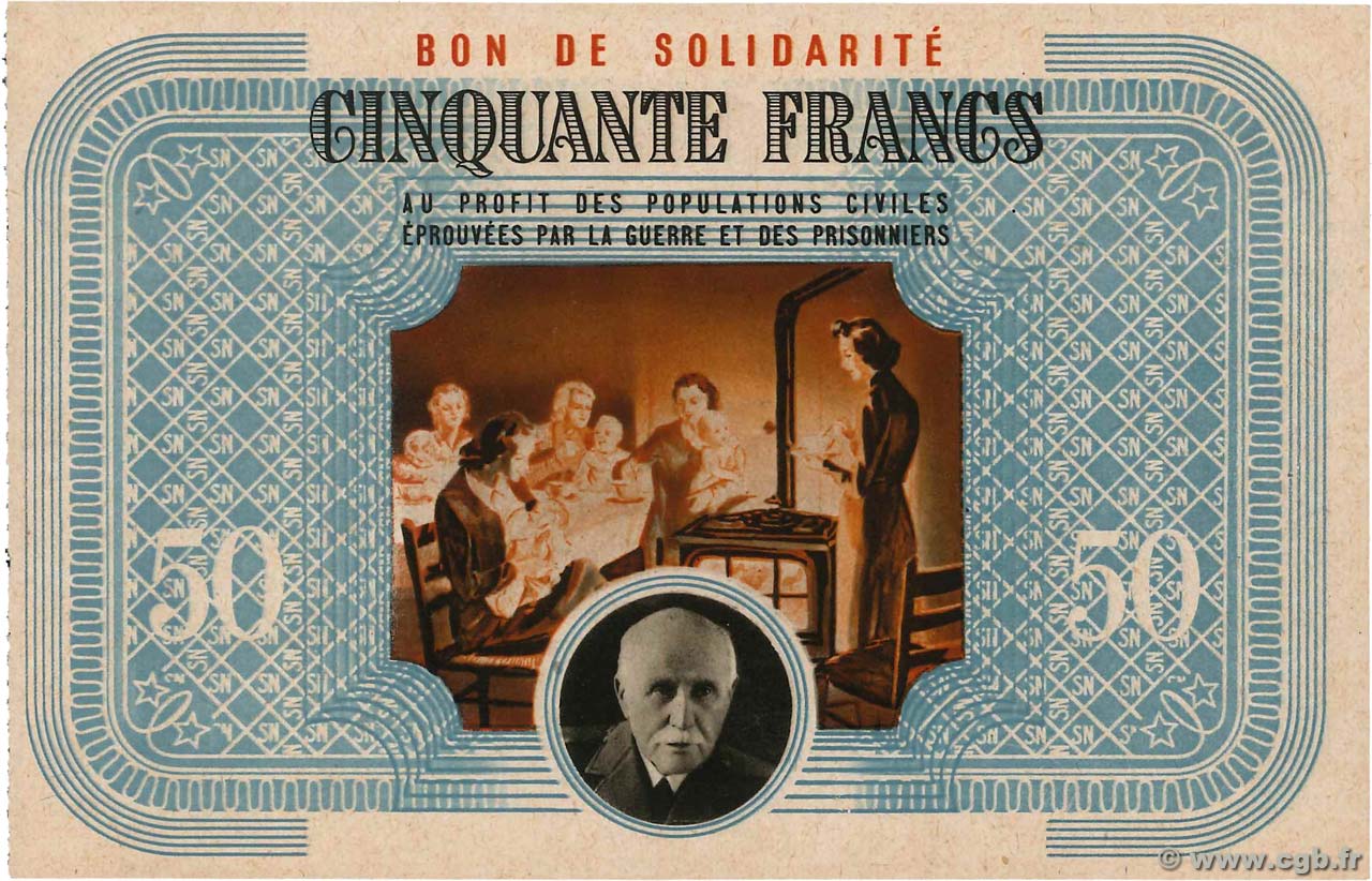 50 Francs BON DE SOLIDARITÉ FRANCE Regionalismus und verschiedenen  1941 KL.09A ST