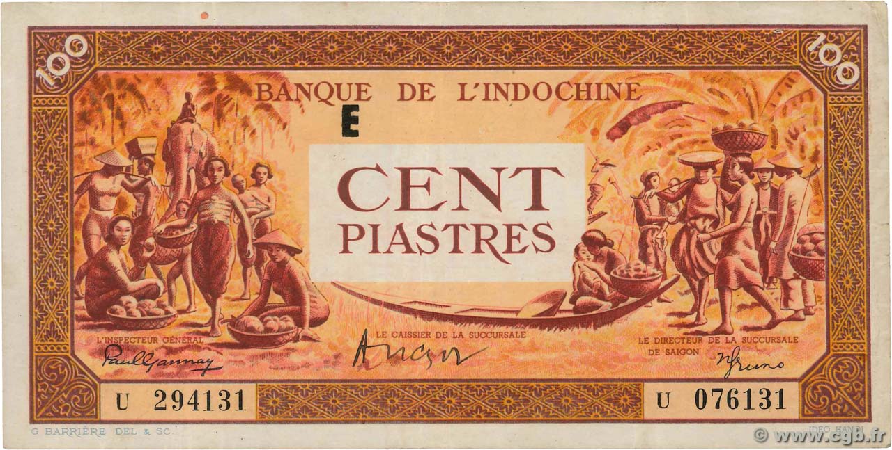 100 Piastres orange INDOCINA FRANCESE  1942 P.066 q.SPL