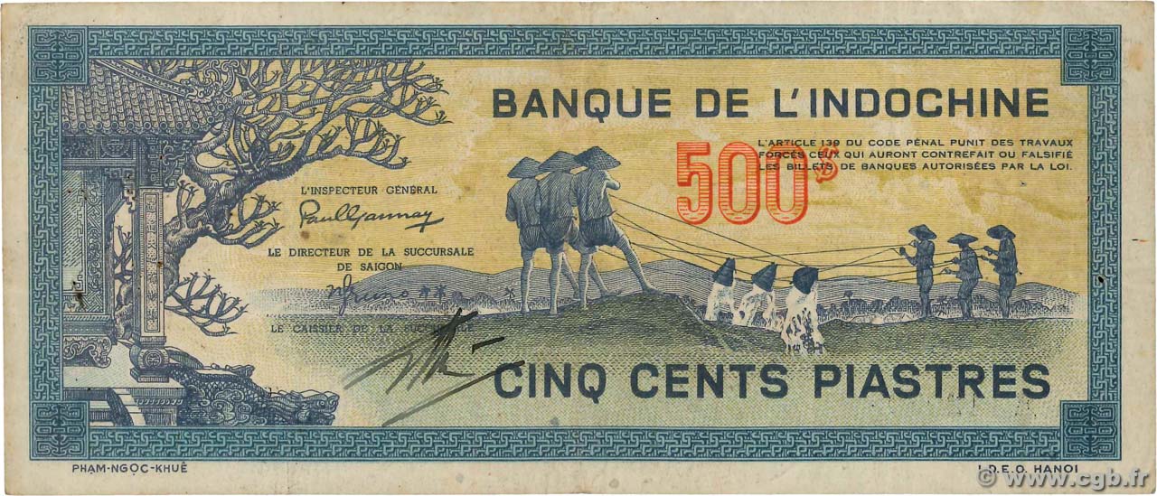 500 Piastres bleu FRENCH INDOCHINA  1944 P.068 VF