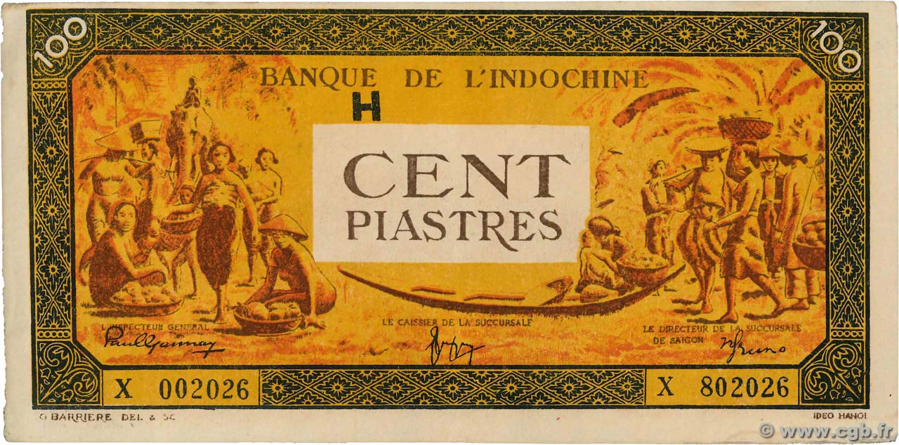 100 Piastres orange, cadre noir INDOCINA FRANCESE  1942 P.073 q.SPL