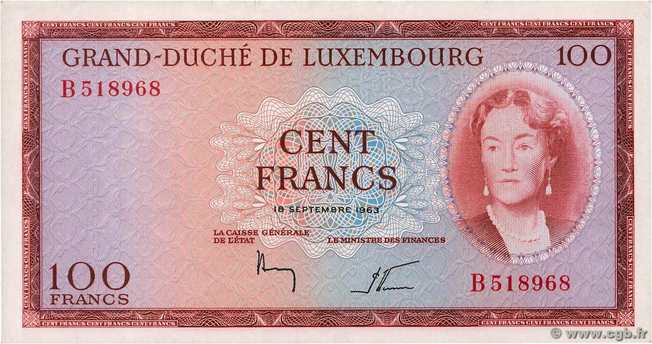 100 Francs LUXEMBURGO  1963 P.52 EBC+