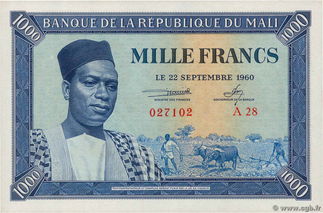 1000 Francs MALI  1960 P.04 q.FDC