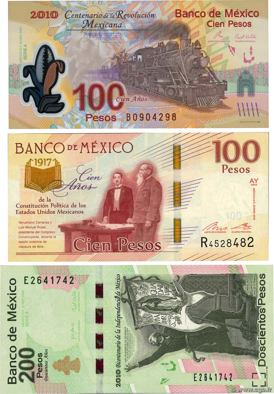 100 et 200 Pesos Lot MEXICO  2007 P.128, P.129 et P.130 ST