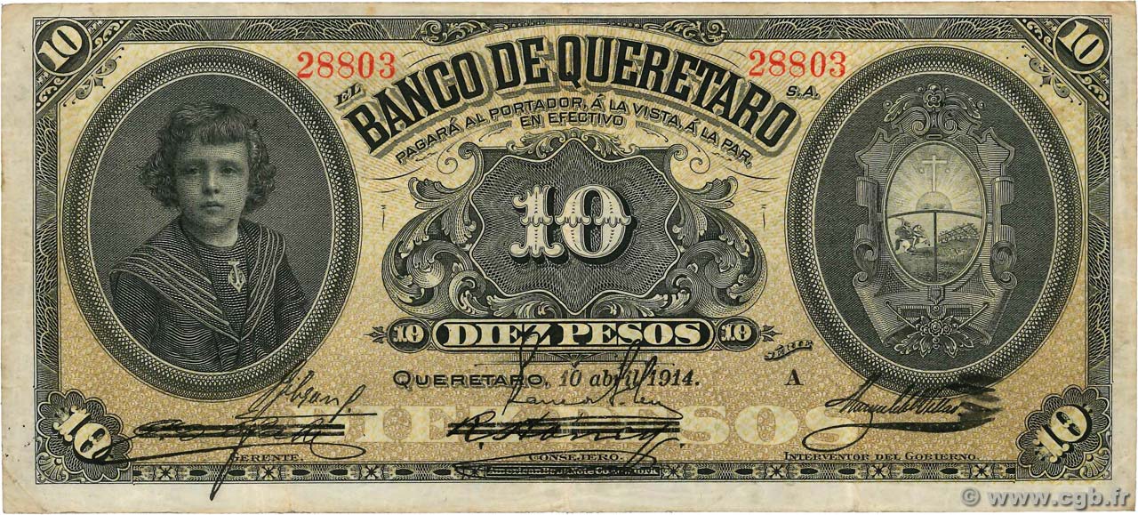 10 Pesos MEXICO Queretaro 1914 PS.0391b MBC