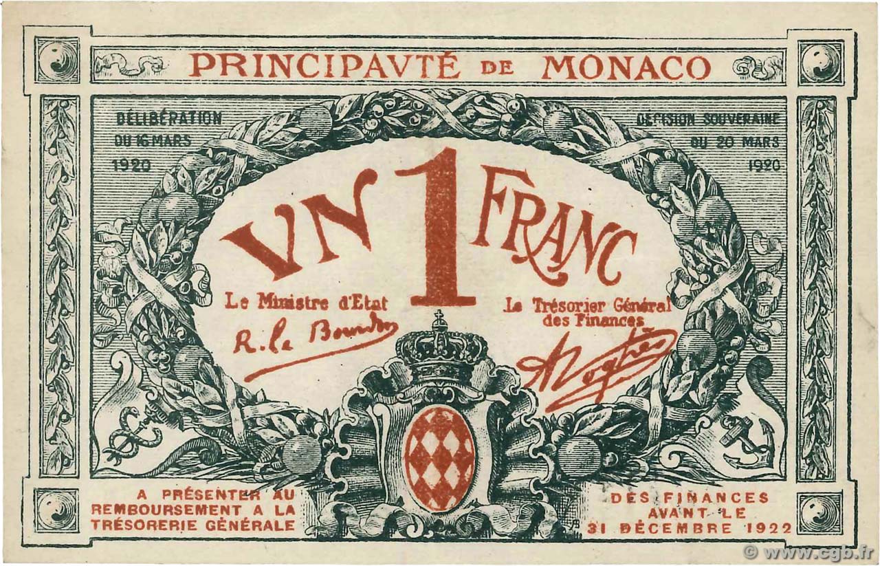 1 Franc MONACO  1920 P.05 VZ
