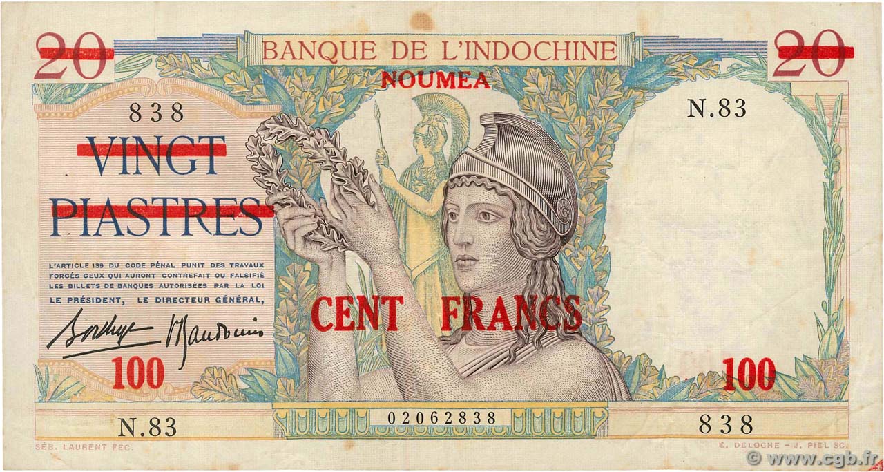 100 Francs NOUVELLE CALÉDONIE  1939 P.39 MBC