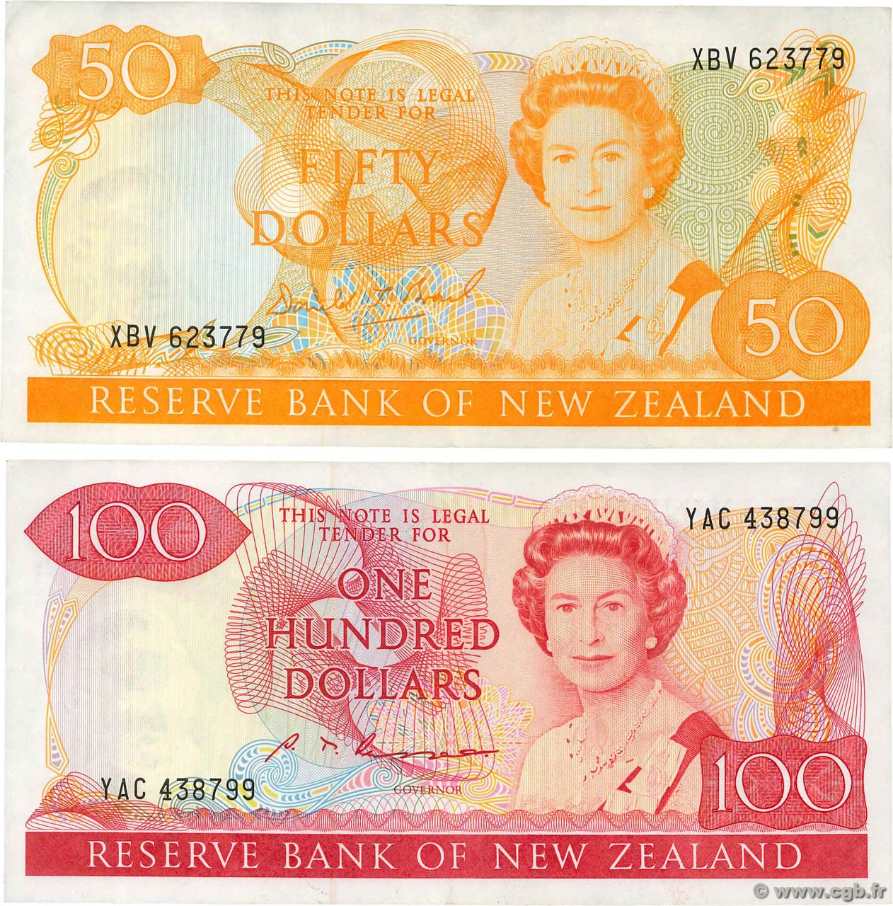 50 et 100 Dollars Lot NOUVELLE-ZÉLANDE  1985 P.174b et P.175b TTB+