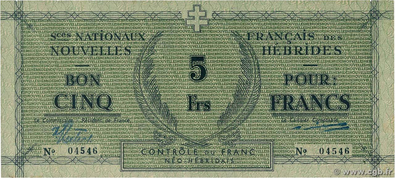 5 Francs NOUVELLES HÉBRIDES  1943 P.01 SUP