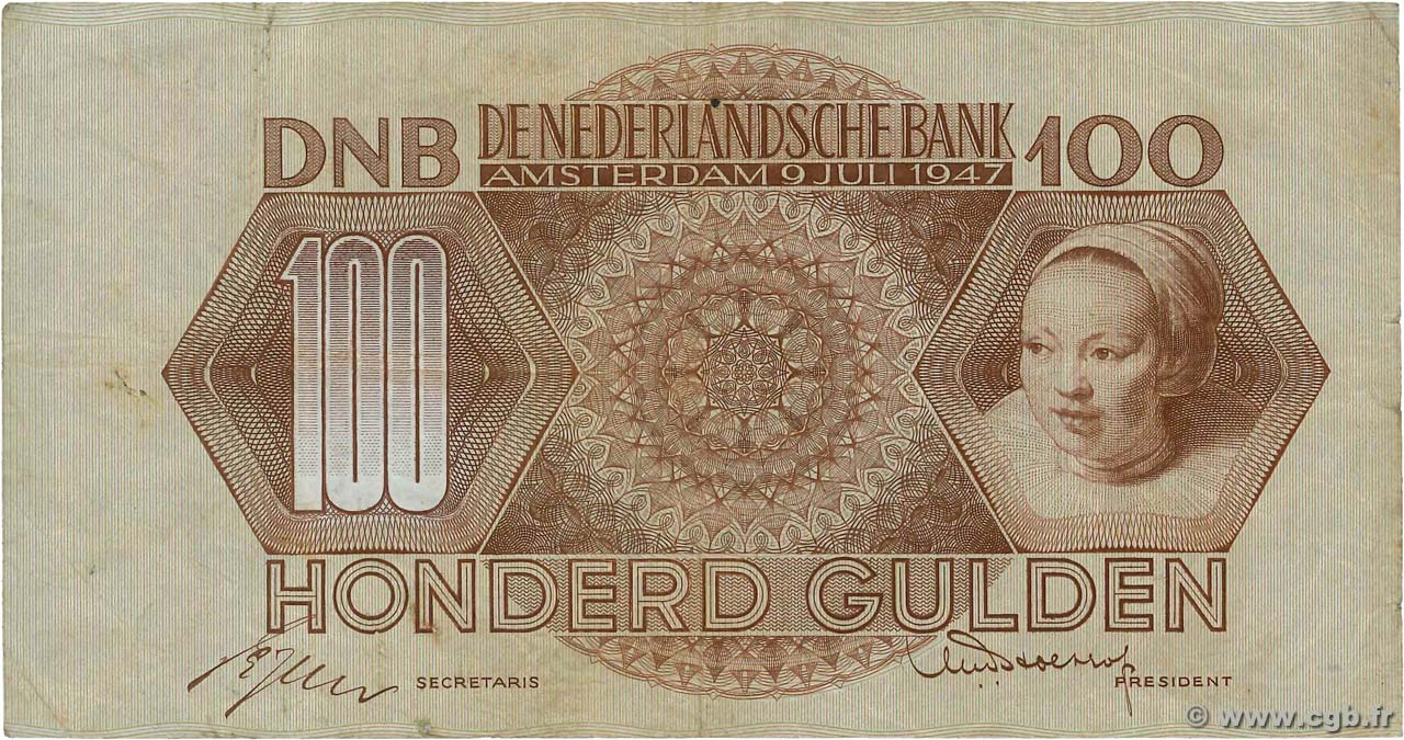100 Gulden NETHERLANDS  1947 P.082 VF-