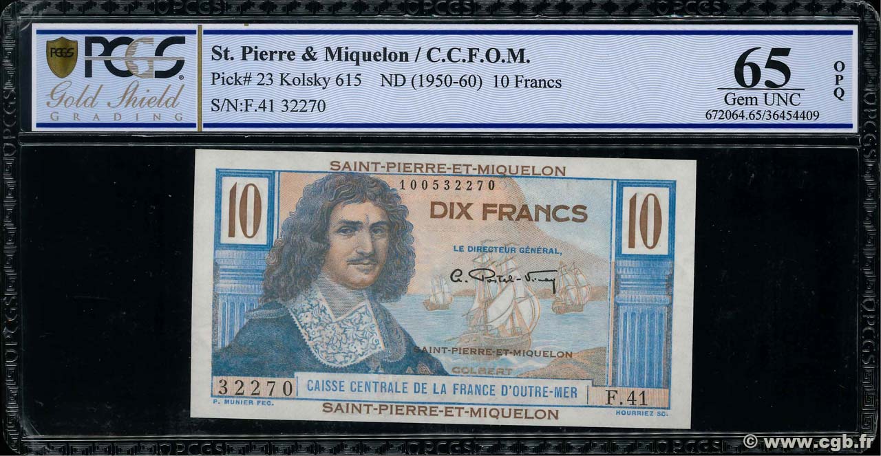10 Francs Colbert SAINT PIERRE AND MIQUELON  1946 P.23 UNC