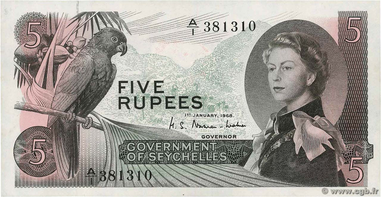5 Rupees SEYCHELLEN  1968 P.14 fST+