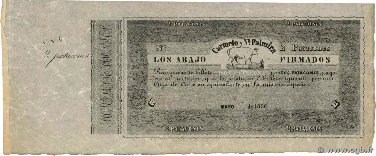 2 Patagones Non émis URUGUAY  1856 PS.447r SPL